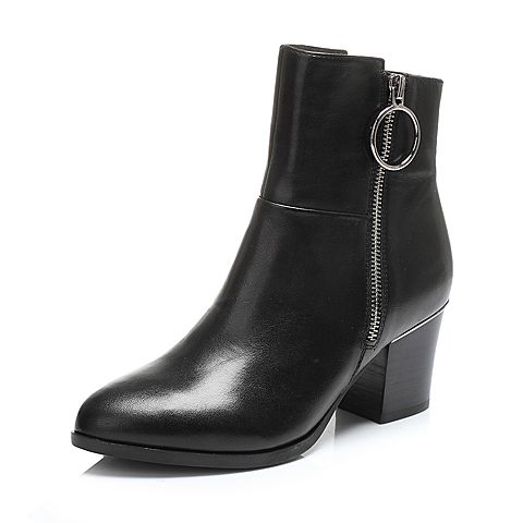 BELLE/百丽冬季专柜同款黑油皮牛皮女短靴BLDA3DD6
