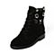 BELLE/百丽冬季专柜同款黑色二层牛皮女短靴Q6Y1DDD6