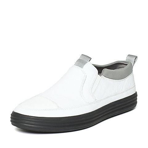 BELLE/百丽秋专柜同款白色牛皮男休闲鞋4RM01CM6