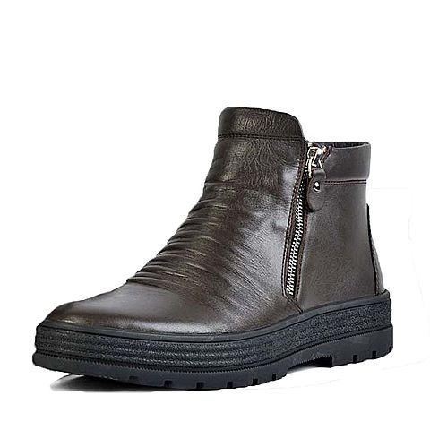 BELLE/百丽冬季专柜同款棕色牛皮革男休闲靴（绒里）4PF11DD6