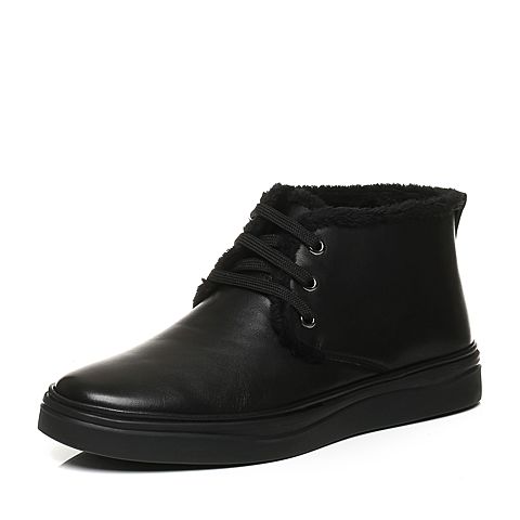 BELLE/百丽冬季专柜同款黑色牛皮革男休闲靴（绒里）4PC01DD6