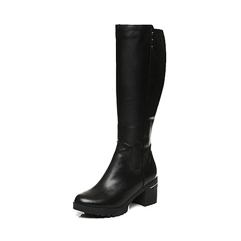 BELLE/百丽冬季专柜同款黑牛皮革女皮靴(绒里)BIP72DG6