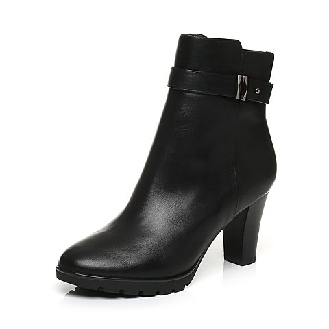 BELLE/百丽冬季专柜同款黑油皮牛皮革女皮靴BHX45DD6