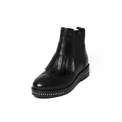 BELLE/百丽冬季专柜同款黑油皮牛皮女短靴BKM42DD6