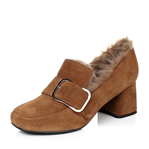 BELLE/百丽冬季棕色时尚保暖牛皮女皮鞋14301DM6