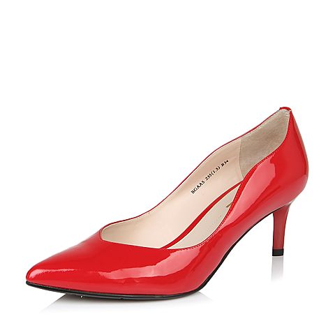 BELLE/百丽春季专柜同款红色优雅女人漆皮牛皮女单鞋BGAA5AQ6