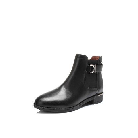 BELLE/百丽冬季专柜同款黑油皮牛皮女短靴(绒里)BMT40DD6