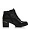 BELLE/百丽冬季专柜同款黑牛皮粗跟女短靴(绒里)BIP47DD6