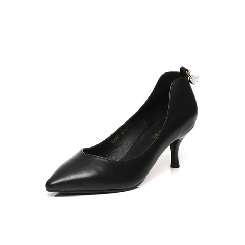 BELLE/百丽春专柜同款黑色优雅女人羊皮女单鞋Q8B1DAQ7
