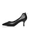 BELLE/百丽春专柜同款黑色优雅女人羊皮女单鞋Q8B1DAQ7