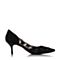 BELLE/百丽春季专柜同款黑色羊绒皮/纺织品女凉鞋BGAG7AK7