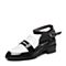 BELLE/百丽春专柜同款黑/白时尚可爱漆皮牛皮女凉鞋BPJ36AK7
