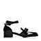 BELLE/百丽春专柜同款黑/白时尚可爱漆皮牛皮女凉鞋BPJ36AK7