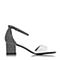BELLE/百丽夏专柜同款白/黑白羊皮粗跟一字型女凉鞋BLA39BL7
