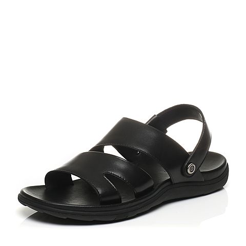 BELLE/百丽夏季专柜同款黑色休闲露趾沙滩鞋男凉鞋4VU01BL7