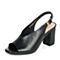 BELLE/百丽夏黑色优雅时尚粗跟鱼嘴牛皮女皮凉鞋30402BL7