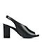 BELLE/百丽夏黑色优雅时尚粗跟鱼嘴牛皮女皮凉鞋30402BL7