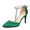BELLE/百丽春绿色优雅大方细高跟尖头沙丁布女凉鞋BLZA1AK7