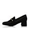 BELLE/百丽秋季专柜同款黑色羊绒皮钢珠粗跟女单鞋BOS29CM7