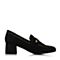 BELLE/百丽秋季专柜同款黑色羊绒皮钢珠粗跟女单鞋BOS29CM7