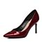 BELLE/百丽秋季专柜同款红色珠光压花漆皮牛皮尖头女单鞋OW06DCQ7
