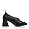 BELLE/百丽秋黑色时尚小V口牛皮复古方头方跟奶奶鞋72002CM7