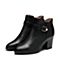 BELLE/百丽冬季专柜同款黑色油皮牛皮女短靴BLDE6DD7