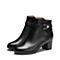 BELLE/百丽冬季专柜同款黑色油皮牛皮女短靴BFNB2DD7