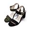 BELLE/百丽夏季专柜同款黑色羊绒皮革女皮凉鞋BPFA9BL7