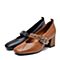 BELLE/百丽秋季专柜同款棕色摔纹牛皮玛丽珍鞋R5S2DCQ7