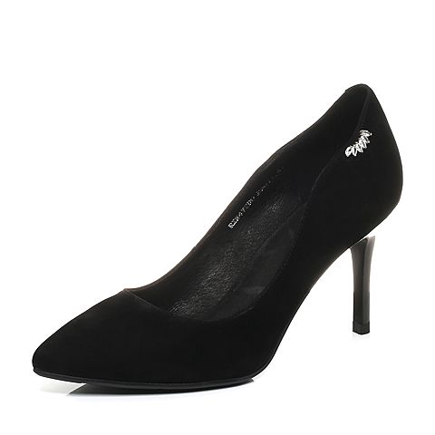 BELLE/百丽秋季专柜同款黑色羊绒皮女单鞋R4V2DCQ7