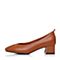 BELLE/百丽秋季专柜同款棕色摔纹牛皮女单鞋奶奶鞋R5S1DCQ7