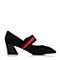BELLE/百丽秋黑色优雅复古羊绒皮撞色织带玛丽珍鞋女单鞋18863CQ7