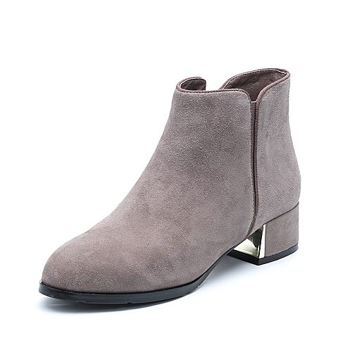 BELLE/百丽冬季专柜同款炭灰羊绒皮革女皮靴R7T1DDD7
