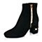 不上架 BELLE/百丽冬季大英联名款黑色时尚羊皮绒面珍珠铆钉粗跟女短靴BRW41DD7