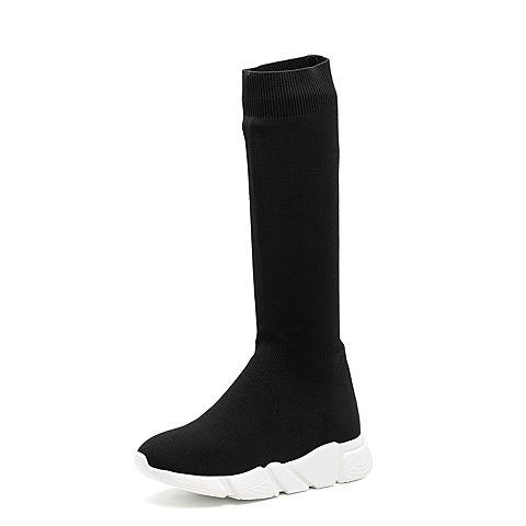 BELLE/百丽冬季专柜同款黑色针织布女休闲靴S1G1DDG7