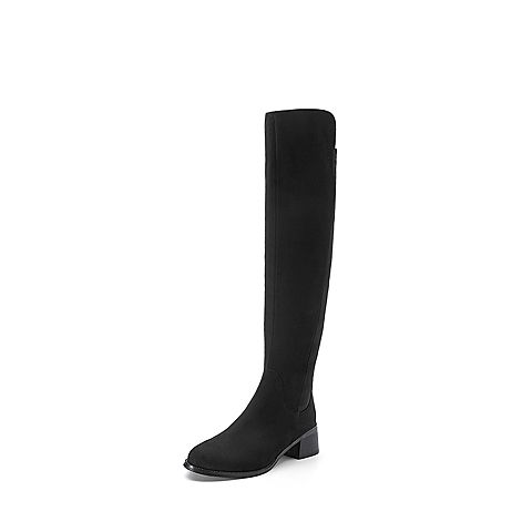 BELLE/百丽冬季专柜同款黑绒里弹力绒布女靴（绒里）BYQ80DC7