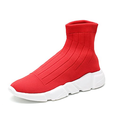 BELLE/百丽冬专柜同款红色时尚潮流袜靴针织帮面女靴BYW48DD7