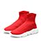 BELLE/百丽冬专柜同款红色时尚潮流袜靴针织帮面女靴BYW48DD7