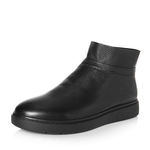 BELLE/百丽冬季专柜同款黑色牛皮革男休闲靴（仿毛里）5PC01DD7