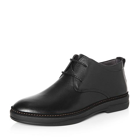 BELLE/百丽冬季专柜同款黑色牛皮革男休闲靴（绒里）5NK11DD7
