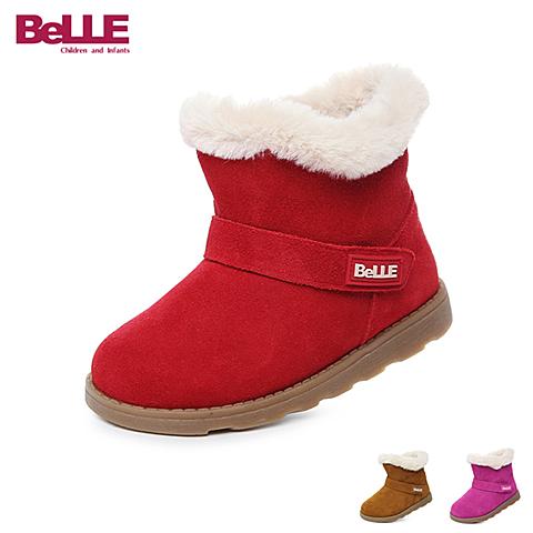 BELLE/17年冬季新款女童简约大气松软绒内里舒适防滑雪地靴DE0468