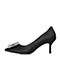 BELLE/百丽专柜同款黑色沙丁布尖头细高跟通勤浅口女单鞋BADA1AQ8