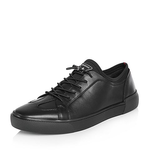 BELLE/百丽商场同款黑色油皮牛皮革/纺织男皮鞋B9904AM8