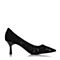 BELLE/百丽黑色羊绒皮镂空细高跟尖头OL通勤女单鞋BADB4AQ8