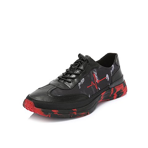 BELLE/百丽专柜迷彩织物/牛皮革松紧带男休闲鞋5SP01AM8