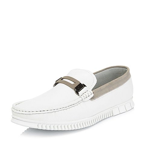 BELLE/百丽商场同款白色牛皮革男乐福鞋休闲鞋5SZ01BM8
