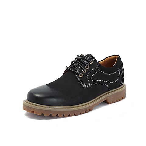 BELLE/百丽商场同款黑色油皮磨砂牛皮革系带男皮鞋B6203CM8