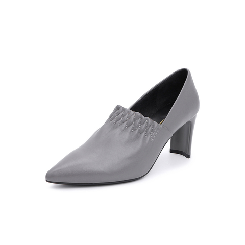 BELLE/百丽专柜同款灰色羊皮革高跟女单鞋S8R1DCM8