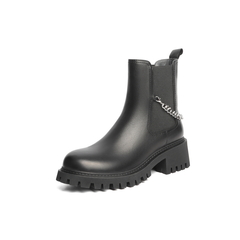 百丽切尔西靴女2021冬新商场同款牛皮革链条厚底短靴X1P2DDD1